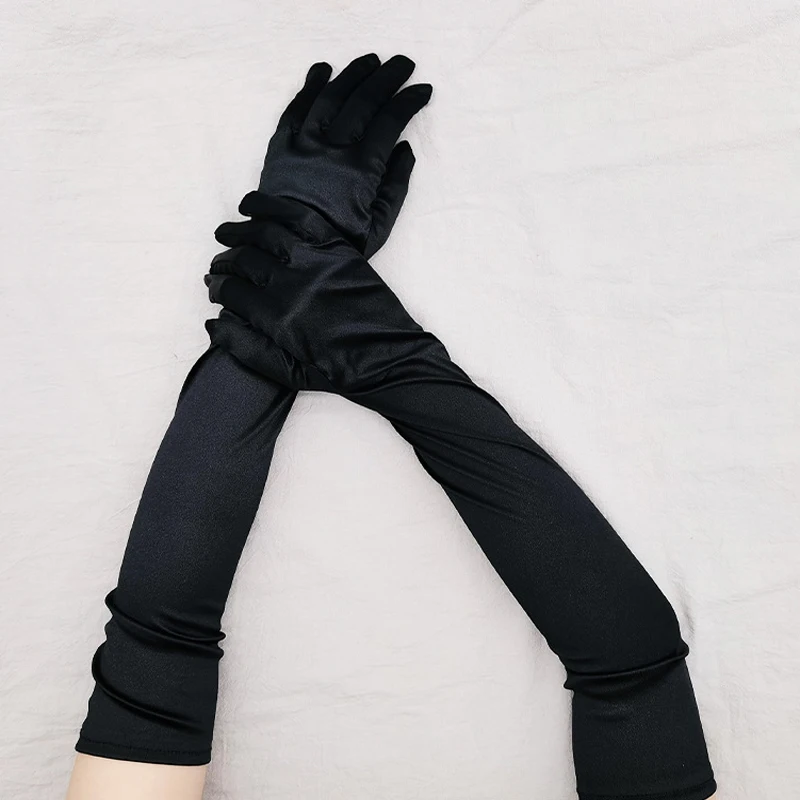 Guantes de satén elásticos extendidos para damas, guantes de fiesta retro, cosplay, moda nupcial, ropa emo, C027