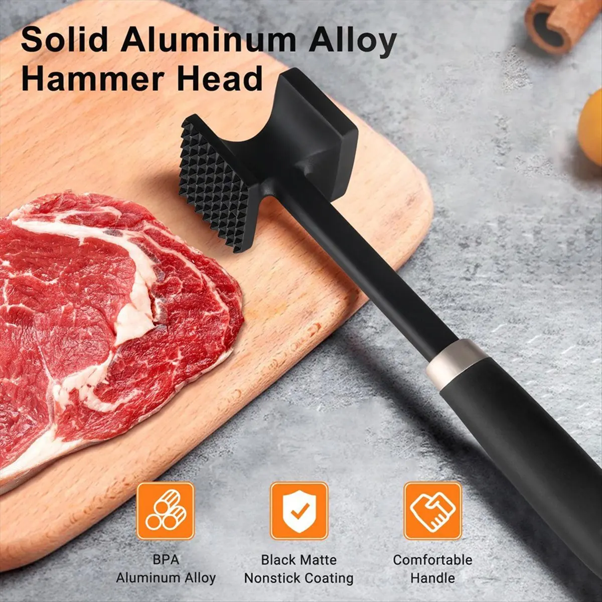A013 Meat Tenderizer, Dual-Side Meat Mallet, Heavy Duty Solid Meat Hammer Pounder Tool for Tenderizing Steak, Pork and Beef