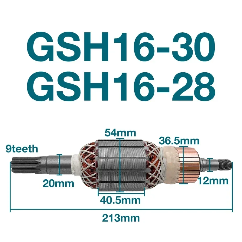 AC220-240V Armature Accessories Replacement for Bosch GSH16-28 GSH16-30 Armature Rotor Anchor Power Tools