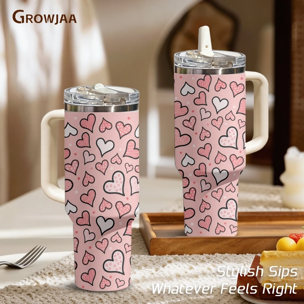 Pastel Doodle Heart Graphics Vacuum Flasks 40oz 3rd Gen Vacuum Insulated Stainless Steel Tumbler Cup Handle Straw Lid For Gifts