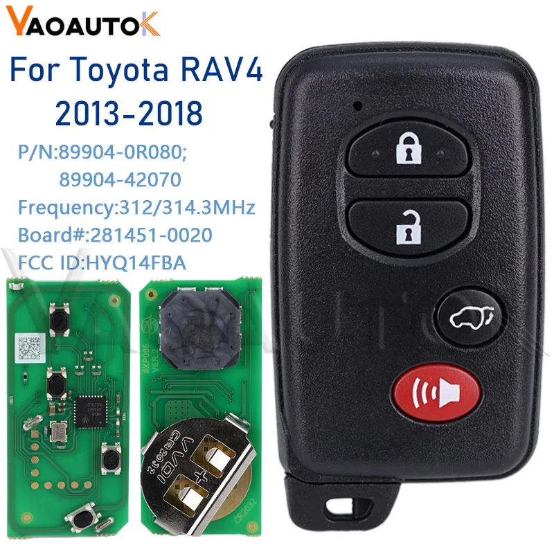 Auto Smart Remote Key Fob for Toyota Car Smart Key Highlander 2007-2014 4 Buttons 314.3MHz Fcc ID: HYQ14FBA Board ID:271451-0140