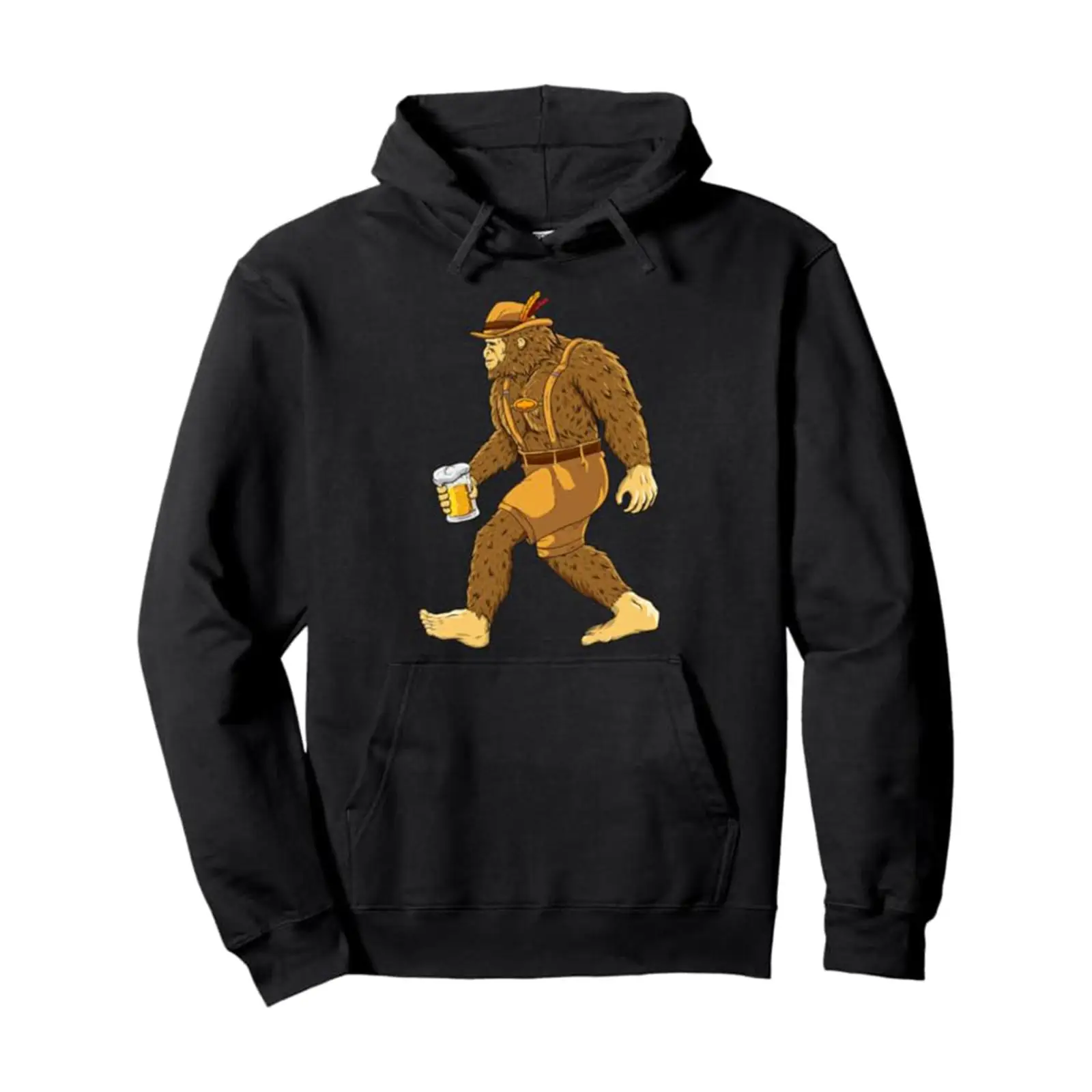 

Funny Bigfoot German Oktoberfest Hoodie, Men's Sasquatch Drinking Beer Pullover Sweatshirt, Fall German Festival Party Apparel