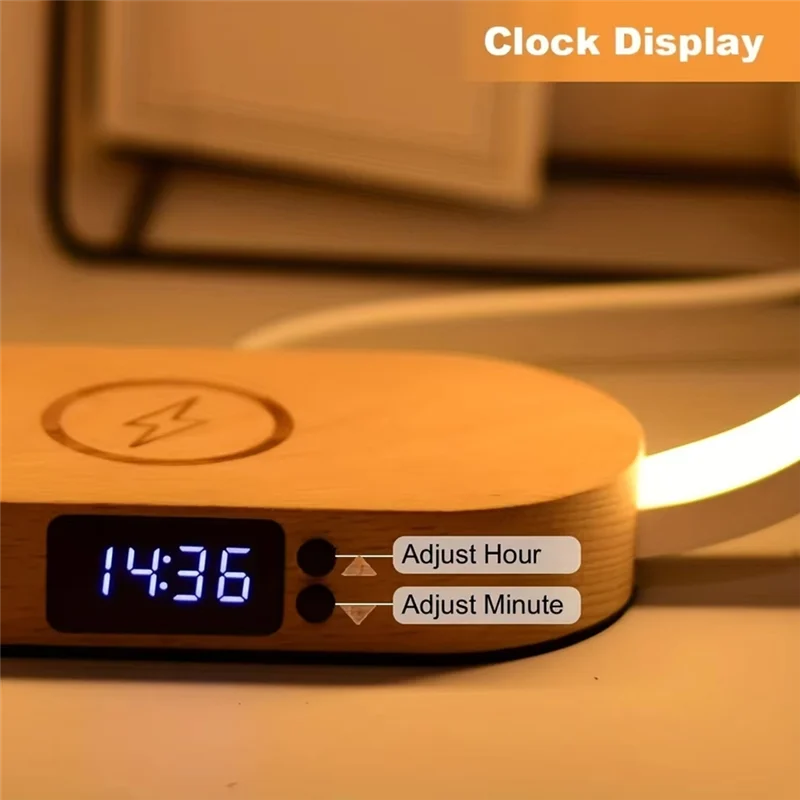 

【Must-Haves】Multifunction Wireless Charger Stand Clock LED Desk Lamp Night Light USB Fast Charging Station Dock For Iphone Samsu