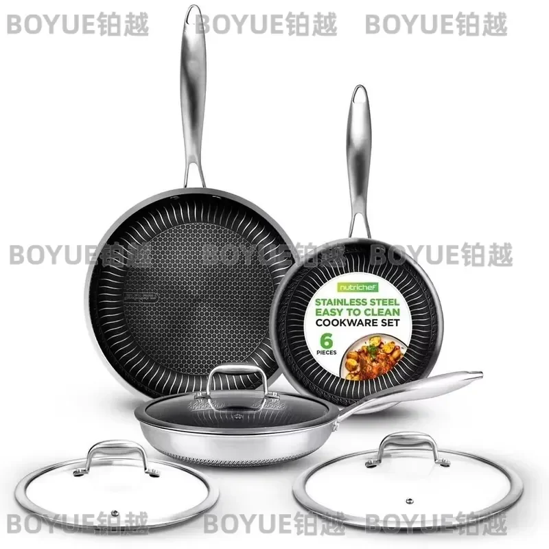 Nonstick Tri Ply Cookware Set 6 Piece PFOA Free Pots and Pans Kitchen Cooking Essentials Durable Stainless Steel Induction