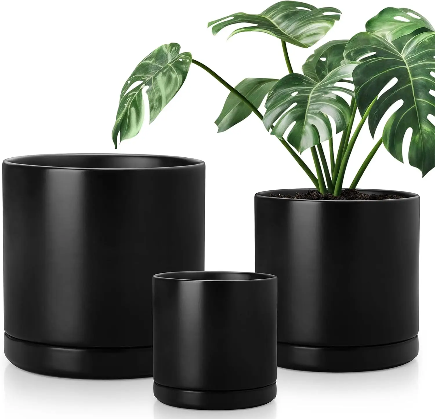 

Ceramic Planters, Plant Pots for Indoor Plants, 6.25+8.25+10.25 Inch Ceramic Pots for Plants, Flower Pots with Drainage Holes