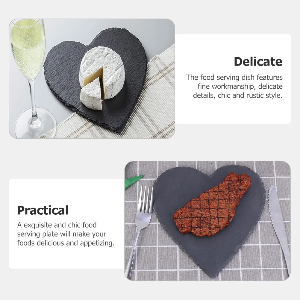 3Pcs Heart Shaped Food Serving Plates Natural Stone Dinner Dish Multi Function Steak Dessert Breakfast Snack Tray