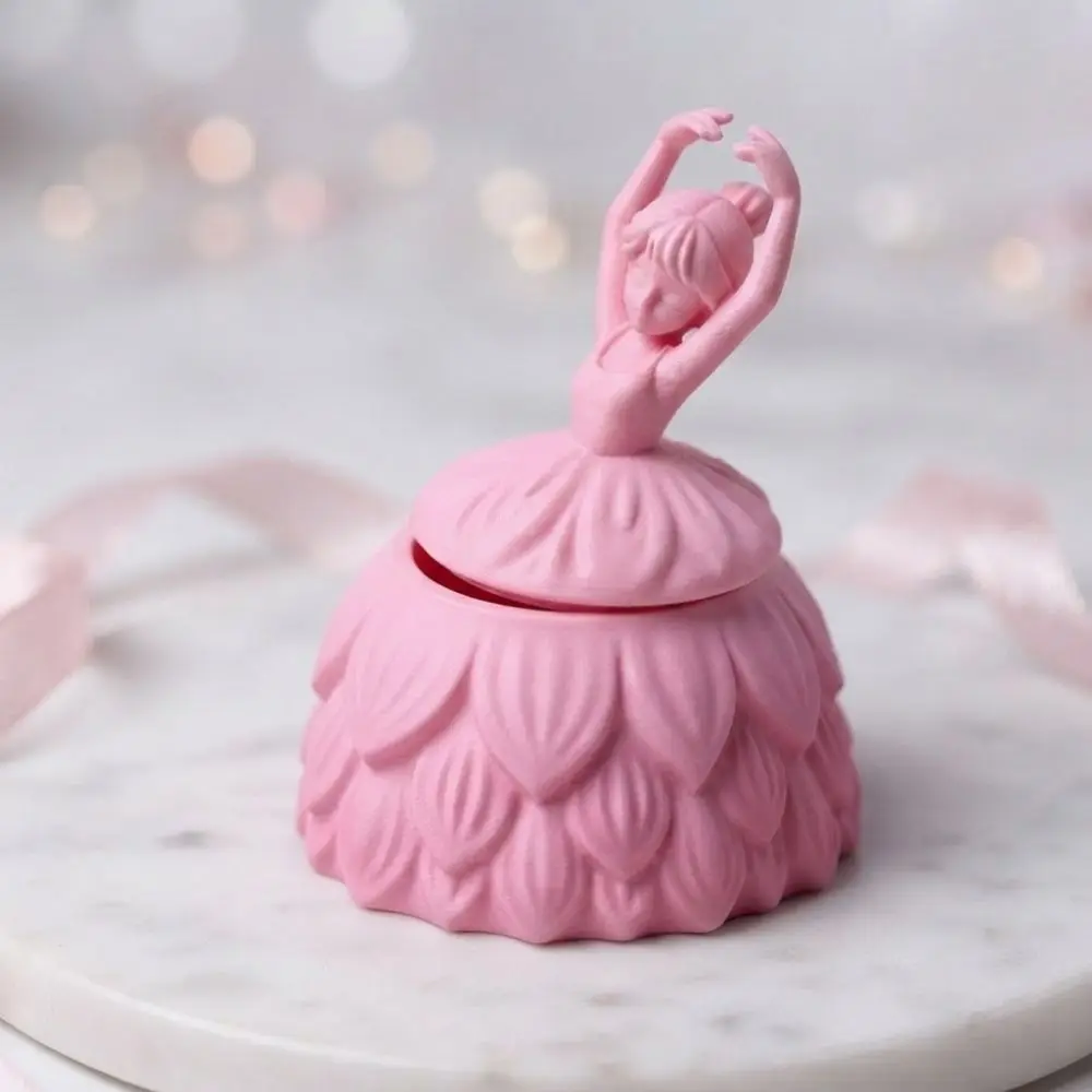 3D Printed Ballet Dancer Jewelry Box Plastic Romantic Angel Trinket Box With Lid Pink Ballet Dancer Ornament Table Decor