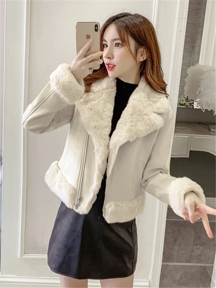 Suede Jacket Women Autumn and Winter Wild Korean Version of The Slim-Fit Cotton-Padded Jackets Female Clothes Warm Short Outwear