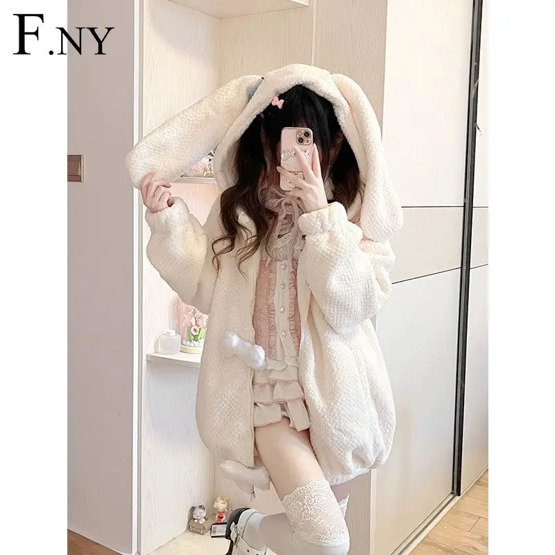 

Пальто с кроликом, утолщенное осенне-зимнее пальто JK, милое и милое пальто в стиле Лолиты, зимний рождественский и новогодний наряд