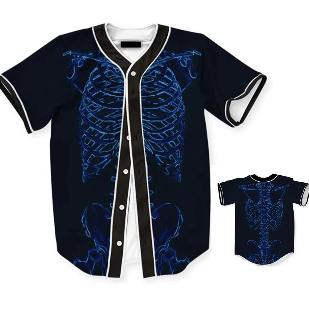 Skeleton Figure 3d High-Definition Printed Short Sleeved Shirt Harajuku Hip-Hop High Street Style Baseball Shirt MB27