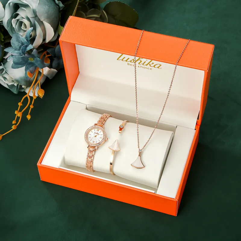 นาฬิกาผู้หญิง5Pcs ชุดแฟชั่น Diamond Dial นาฬิกาข้อมือควอตซ์นาฬิกาสุดหรูกันน้ำสุภาพสตรีนาฬิกาสวยงามนาฬิกาข้อมือ Kado Pacar