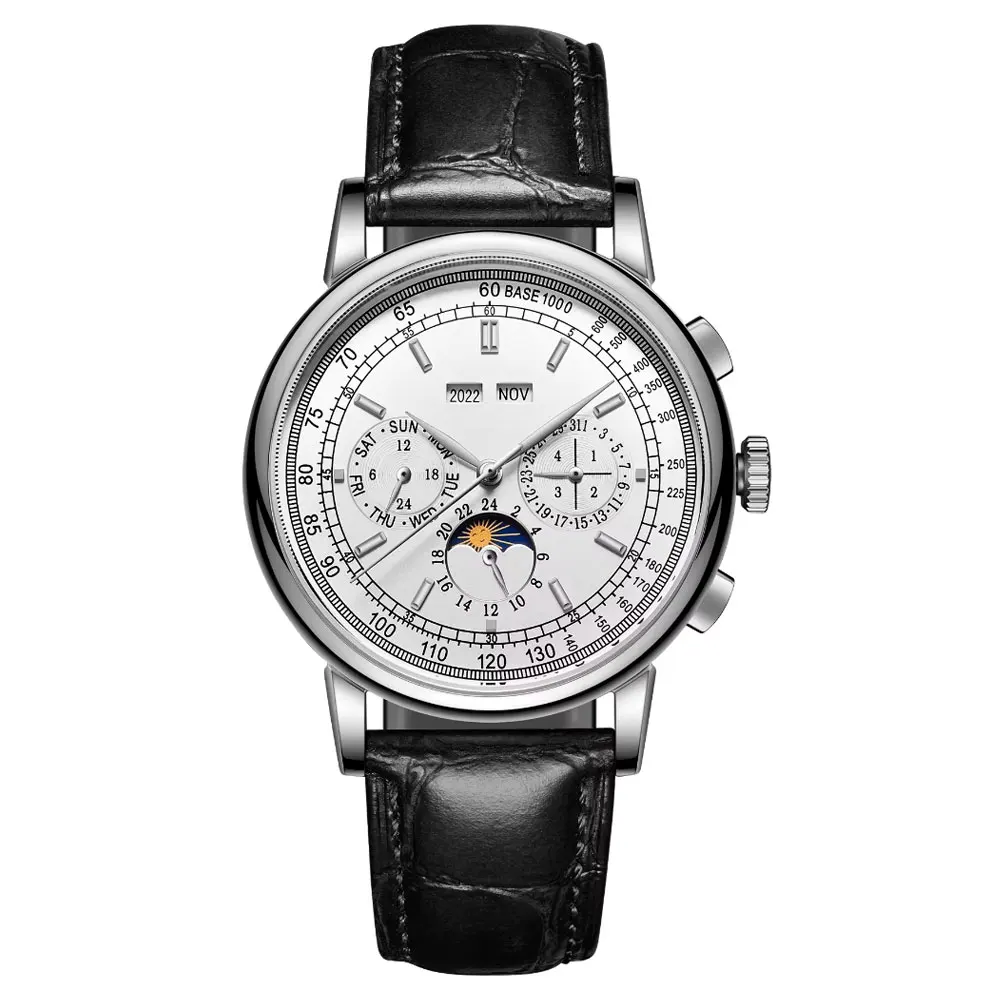 42mm Business Polished Case Mineral Glass Automatic Mechanical Men Watches Year Date Week Watch for Man watch Reloj