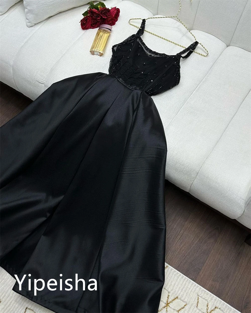 Customized Simple Exquisite Square Ball gown Cocktail  Formal Ocassion Gown Flowers  Draped Sequin Fold  Satin es