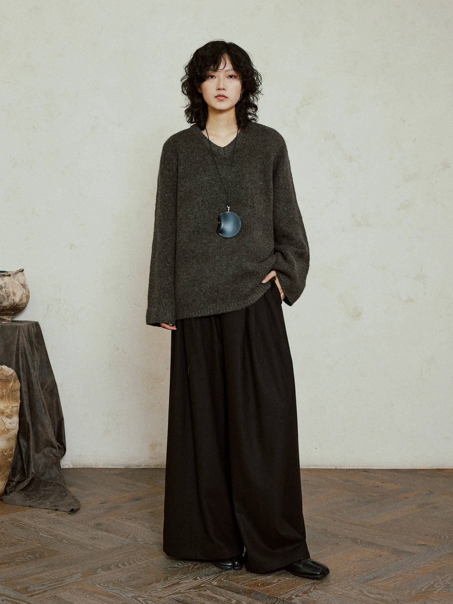

Sunyvonne Vintage V-Ne Long Sve Knitted Sweater Casual Loose Comfortable All-Match Autumn Winter Warm Polyester Sweater