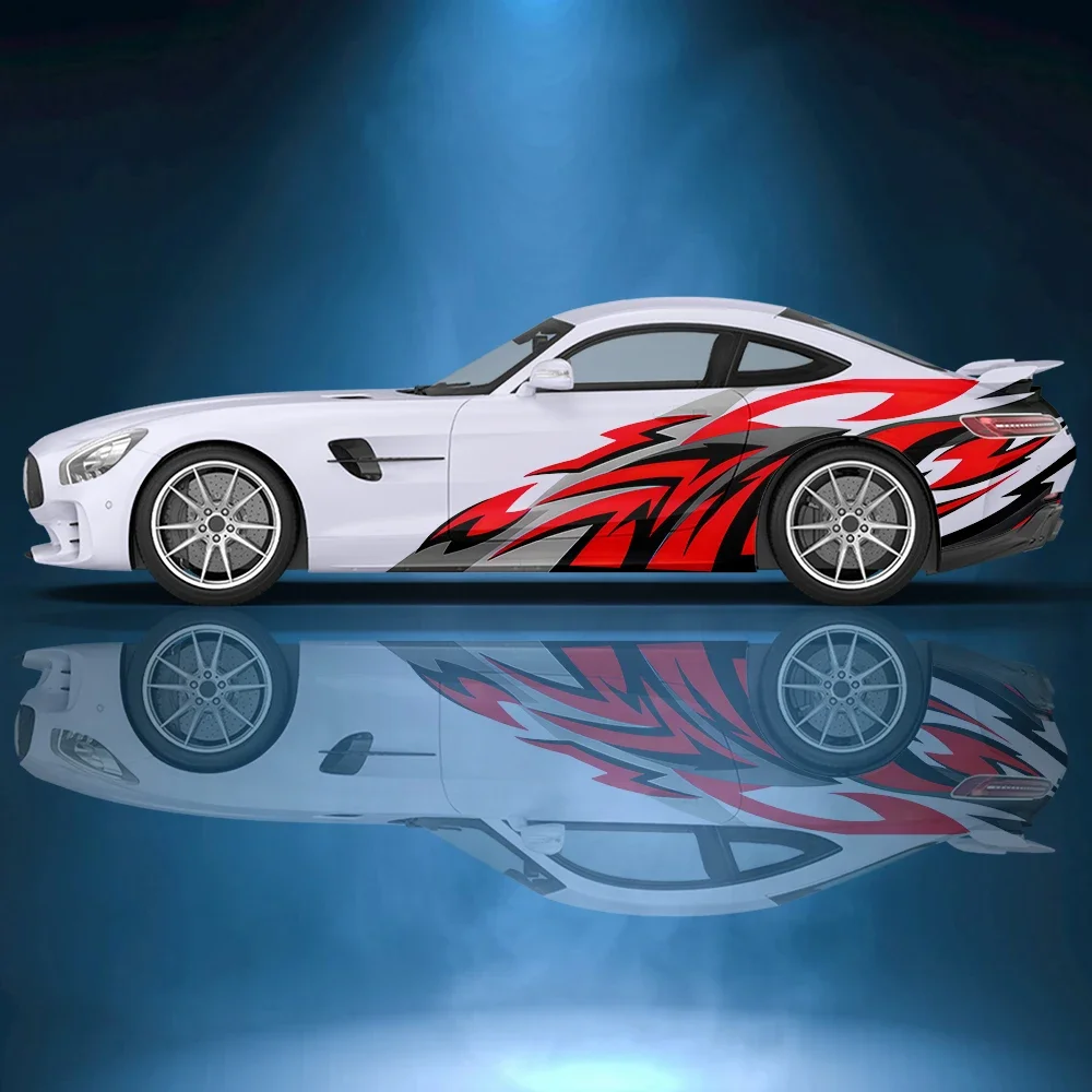 2pcs Flame Abstract Stripes Car Side Sticker Vinyl Racing Accessories Wrap Design Uniform Vector Abstract Printed Car Decal