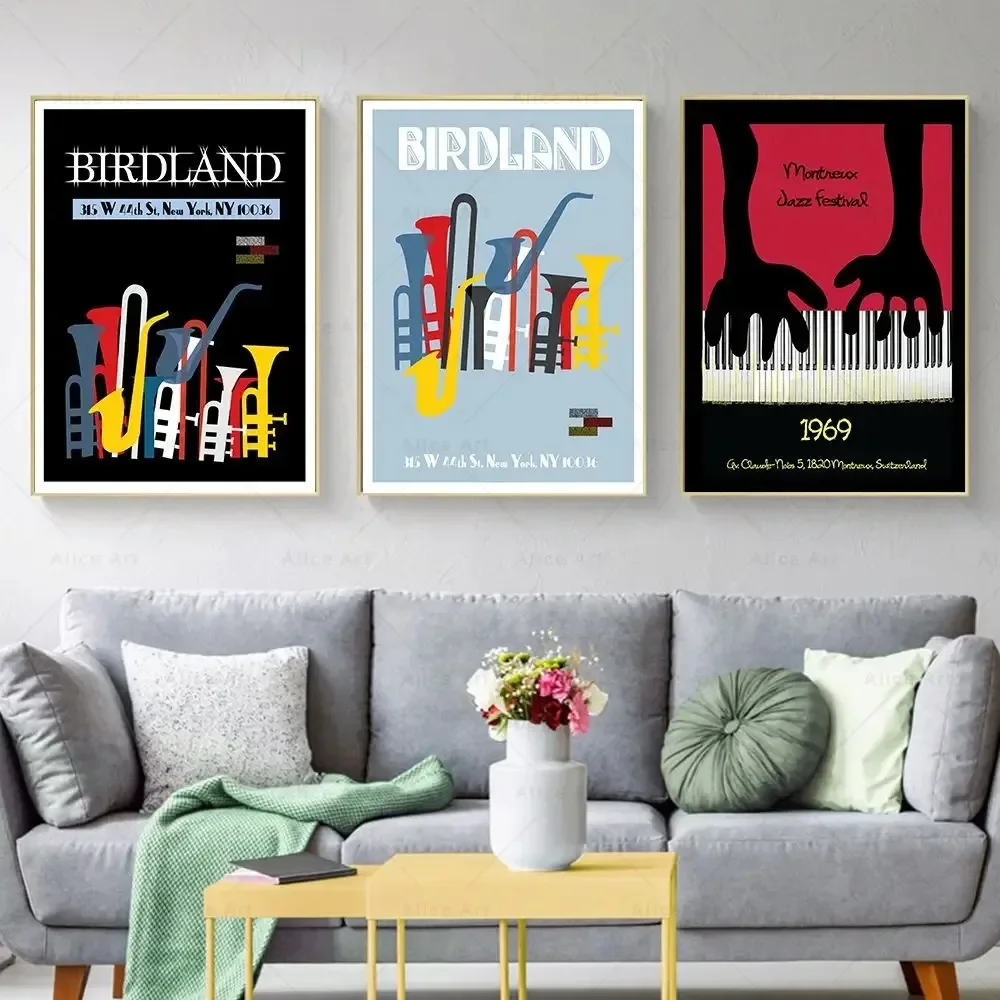 Wall Art Canvas Painting Vintage Music Festival Art Prints Retro Jazz Poster Piano Saxophone Music Picture for Living Room De