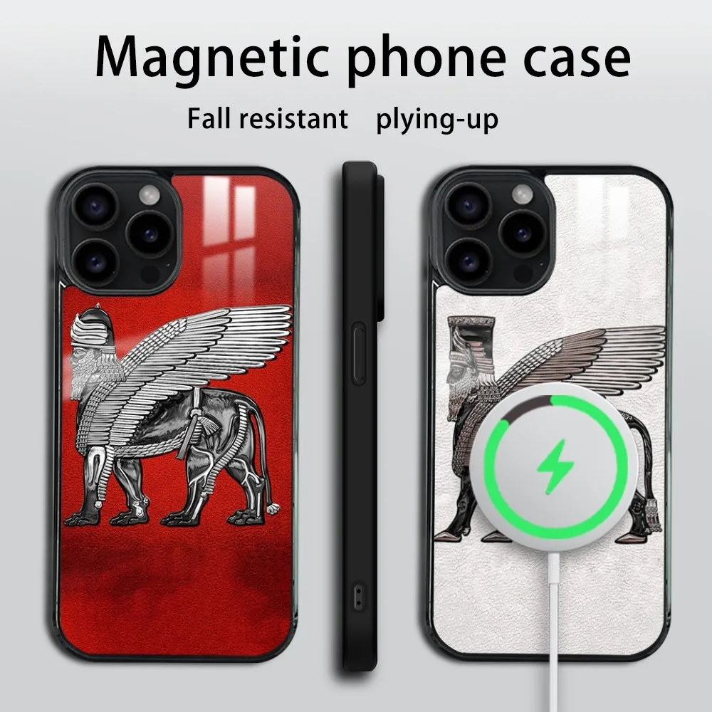 Lamassu Assyrian Winged Lion Phone Case For iPhone 16 15 14 13 12 11 Pro Max Plus Mini Mirror Wireless magnetic case