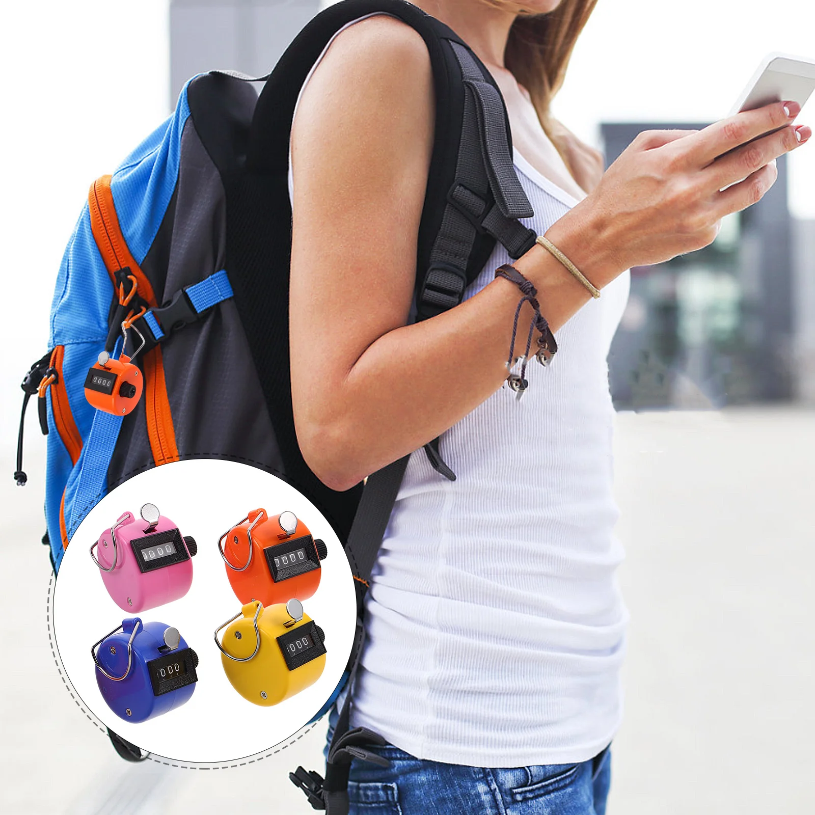 4 قطع من عدادات الرصيد اليدوية المحمولة، جهاز الفرس الملون الصغير للرياضة، عد الأشخاص، تتبع الأحداث المكتبية المدرسية #4