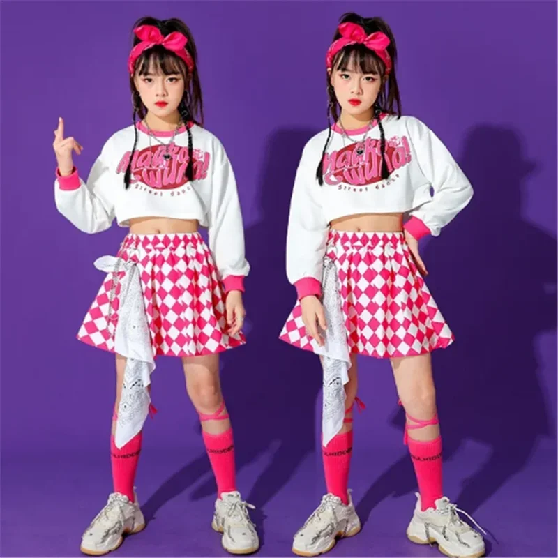 Mädchen Hip Hop Crop Top Cargo Hosen Kind Sweatshirt Plaid Rock Kind Streetwear Jazz Cheerleader Street Dance Kostüm Kleidung Set