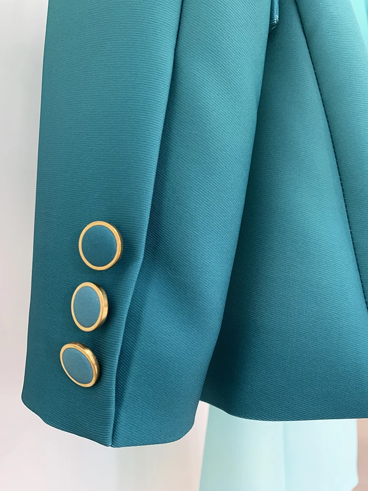 HIGH QUALITY Newest Fashion 2024 Designer Suit Set Women\'s Single Button Blazer Gradient Color Printed Flare Pants Suit 2pcs