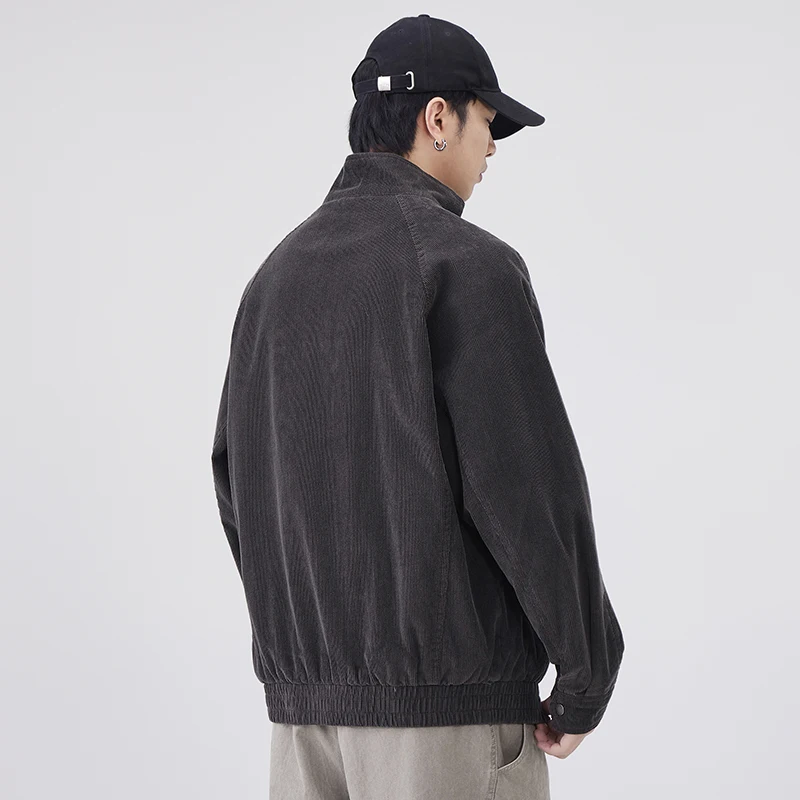 الرجال الوقوف طوق الكورية أزياء الشارع الشهير فضفاضة عارضة خمر البضائع سترة ملابس خارجية الخريف سروال قصير التطريز معطف #4