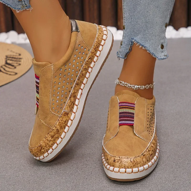 

Лето 2025 г., Лидер продаж, женские лоферы на плоской подошве с круглым носком, большие размеры, без шнуровки, разноцветные туфли на плоской подошве для женщин, уличная повседневная повседневная обувь