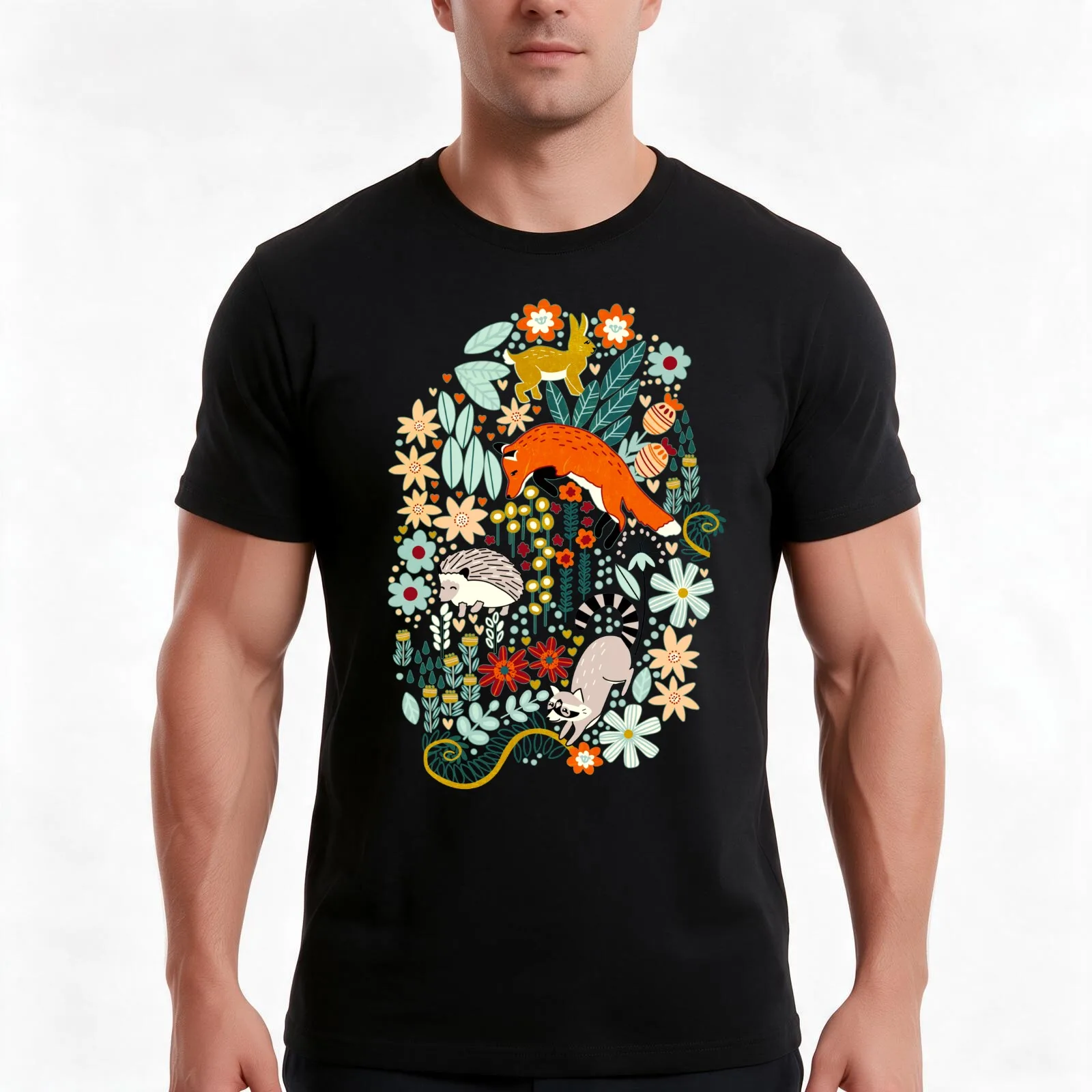 Textured Woodland Pattern - Sea Green T-Shirt, Summer Casual Cotton Tee, Oversized Streetwear Tops, Vintage Graphic Print