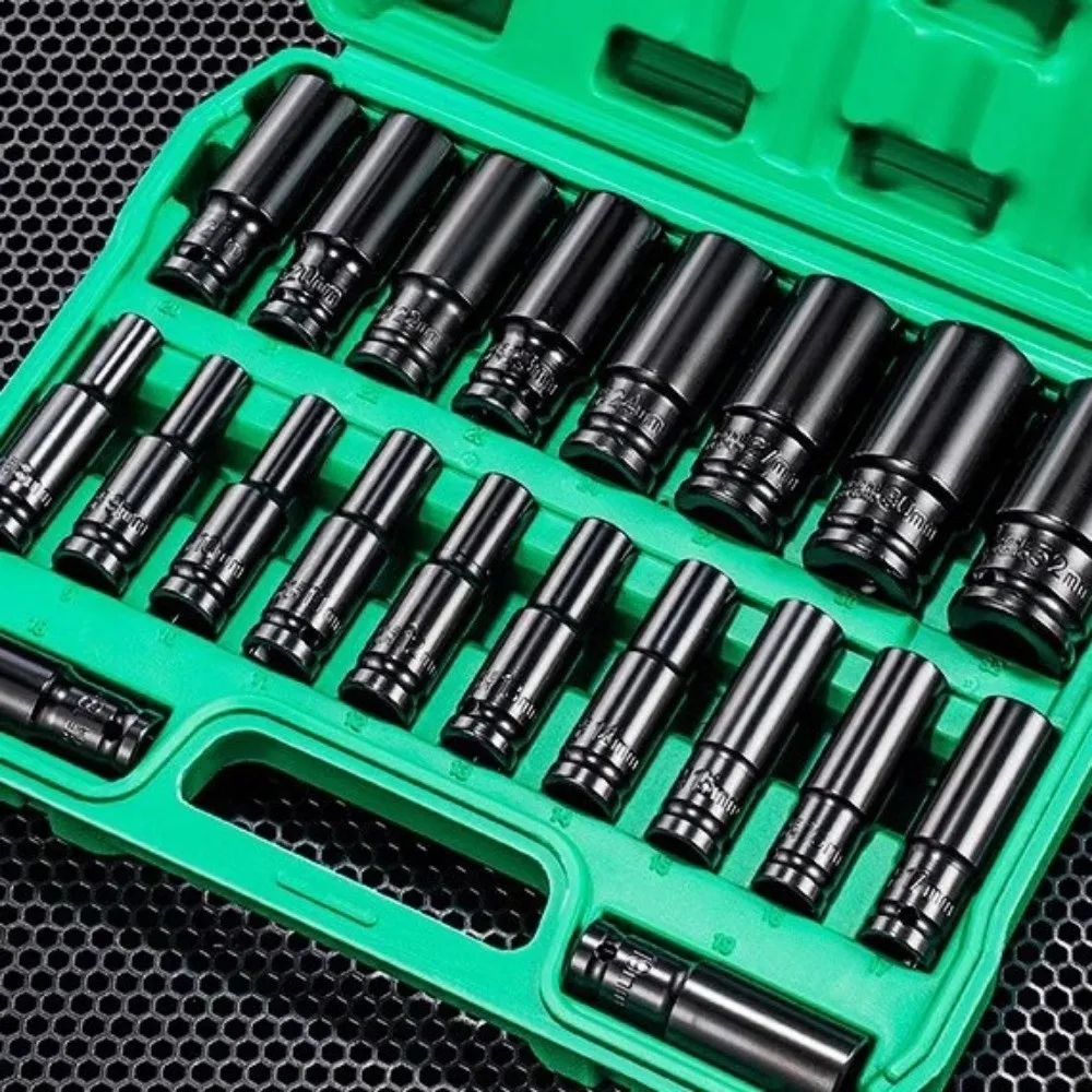 

1/2 Inch Drive Electric Wrench Socket Set High Hardness 8-32mm Hexagonal Impact Sleeve 6 Point Hex Extended Length