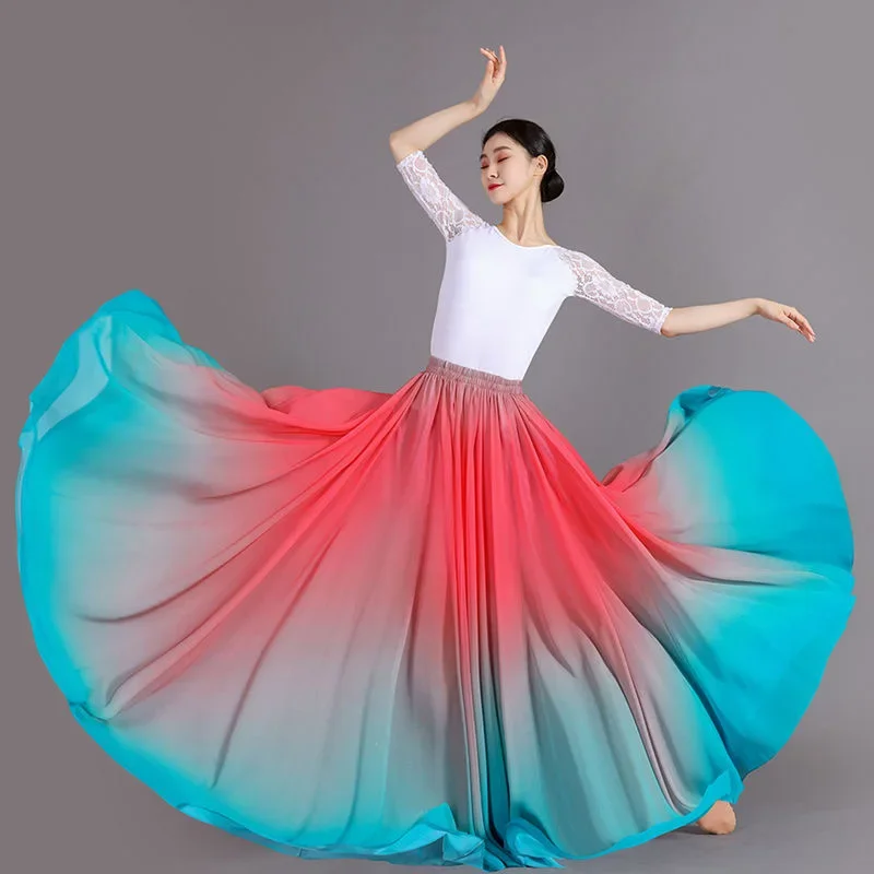 Klassischer Tanzrock für Damen, 720-Grad-Schwingrock, Retro-Verlaufsmuster, mehrfarbiger Flamenco-Tanzrock für Aufführungen 2025 – Detail 2