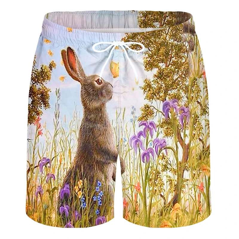 Rabbit Cute Short Pants Men Summer 3D Printed For Men Swim Trunks Beach Shorts Skateboard Sport Cool Gym Ice Shorts Breathable