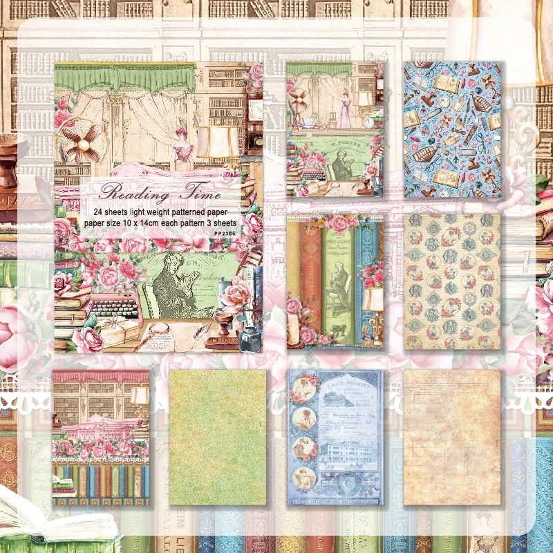 

Panalisacraft 24sheets 10*14cm vintage Book Reading patterned paper Scrapbooking handcraft paper pack DIY background paper
