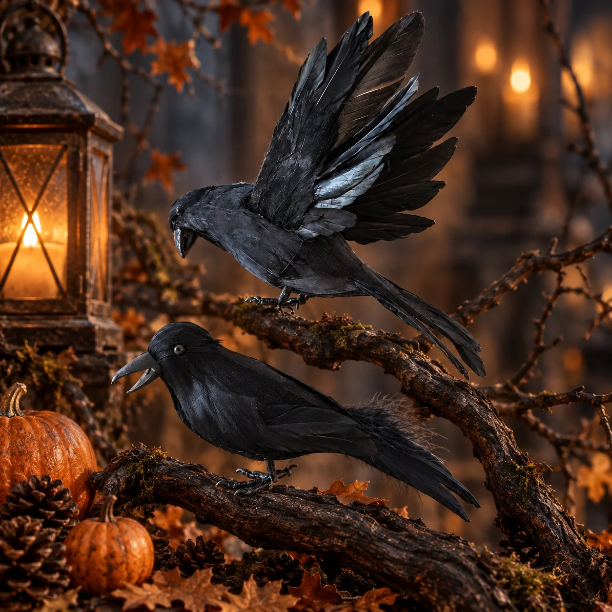 2PCS Artificial Crow Bird Ornaments Black Feather Crow Figurines for Home Garden Tree Display
