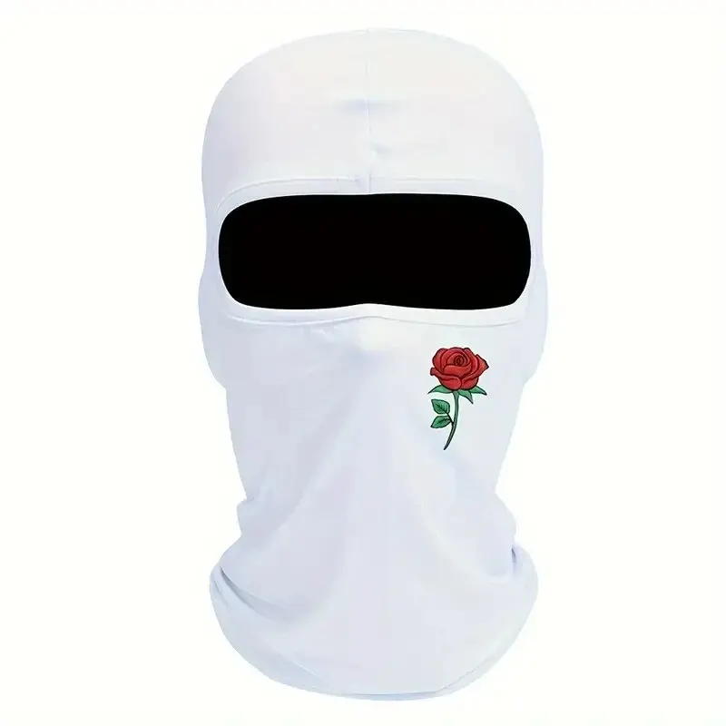 1PC Cool Retro Rose Print Ski Mask For Men And Women, Balaclava Face Mask Cycling Mask Sunscreen Headcover