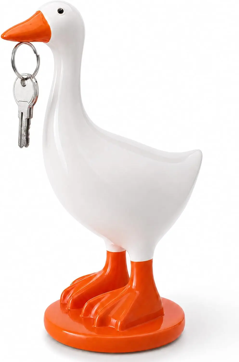 7 Inch Desk Goose with Magnetic Beak and Stable Base, Cute Resin Desktop Statue Key Holder with Donut Swim Ring, Mini Porch Goos