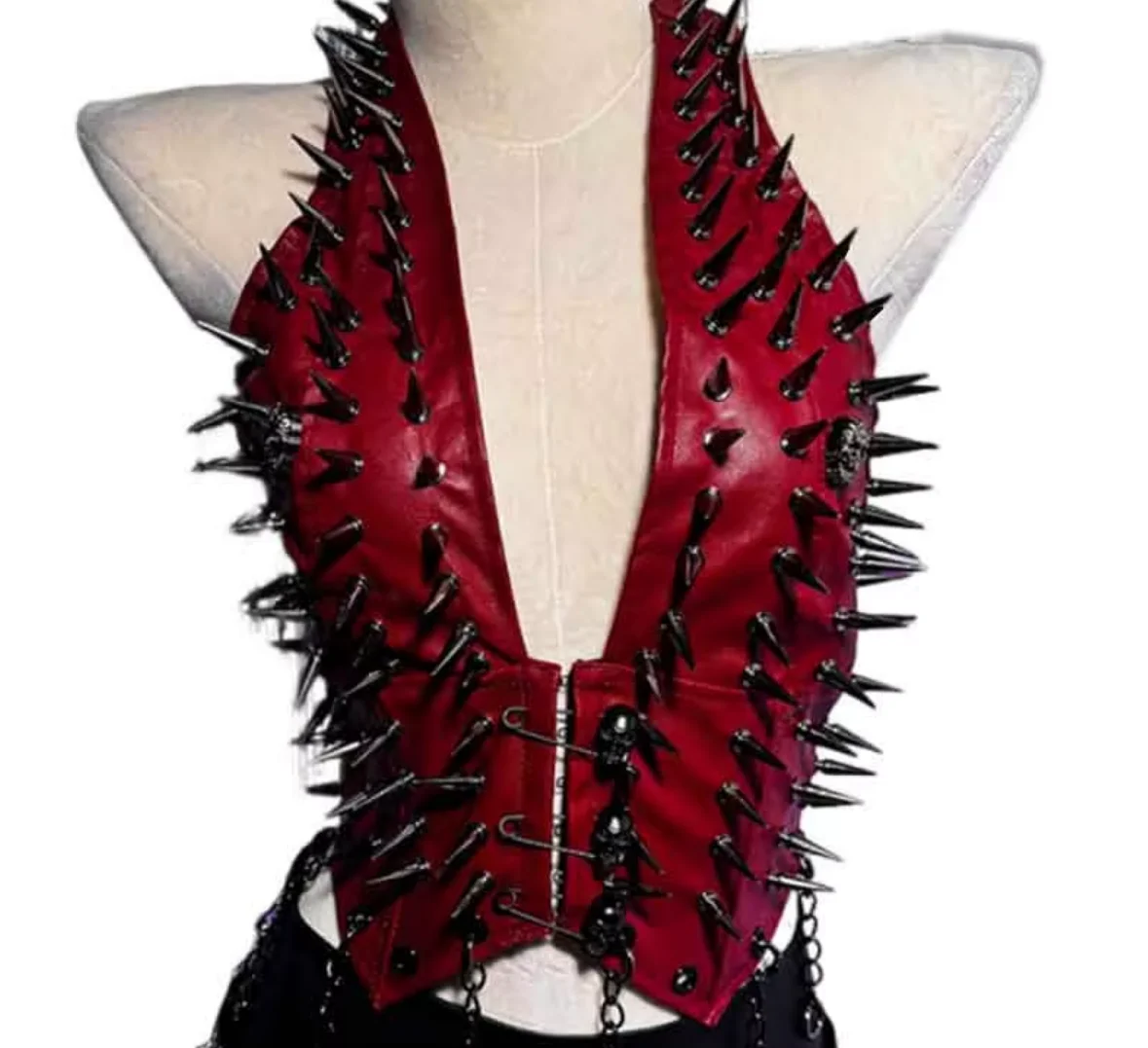 

Harajuku Spike Studded Rivet Emo E-Girls DIY PU Leather Cyber Punk Rock Club Wear Goth Y2K Halter Camisole TOPS Gothic Grunge