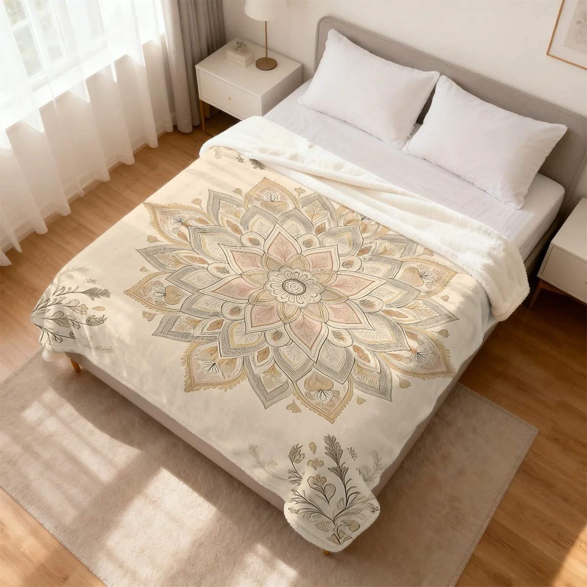 Decorative Mandala Throw Blanket Chunky Knit Boho Chic Fleece Throw for Sofa Bed Couch Cozy Plush Winter Home Decor Gift