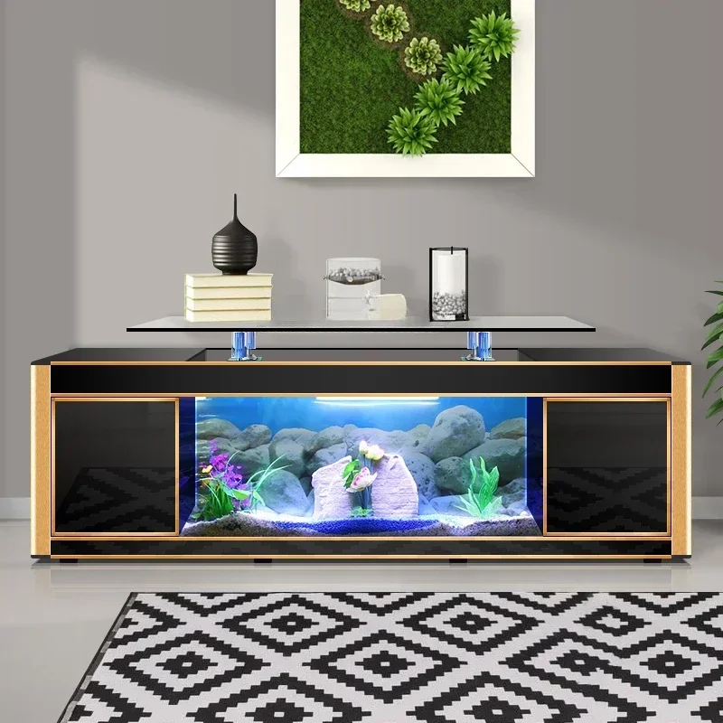 European-Style TV Cabinet Fish Tank Aquarium Living Room Large Floor Glass Bar Coffee Table