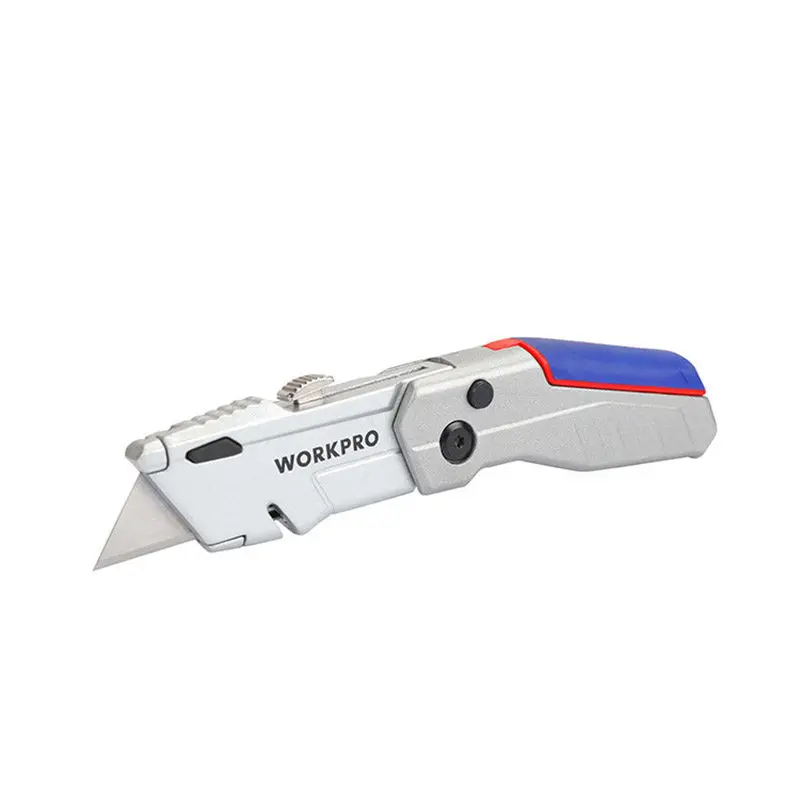 WORKPRO Retractable Folding Utility Knife with Blades, Compact Box Cutter with Pocket Clip, WP211011