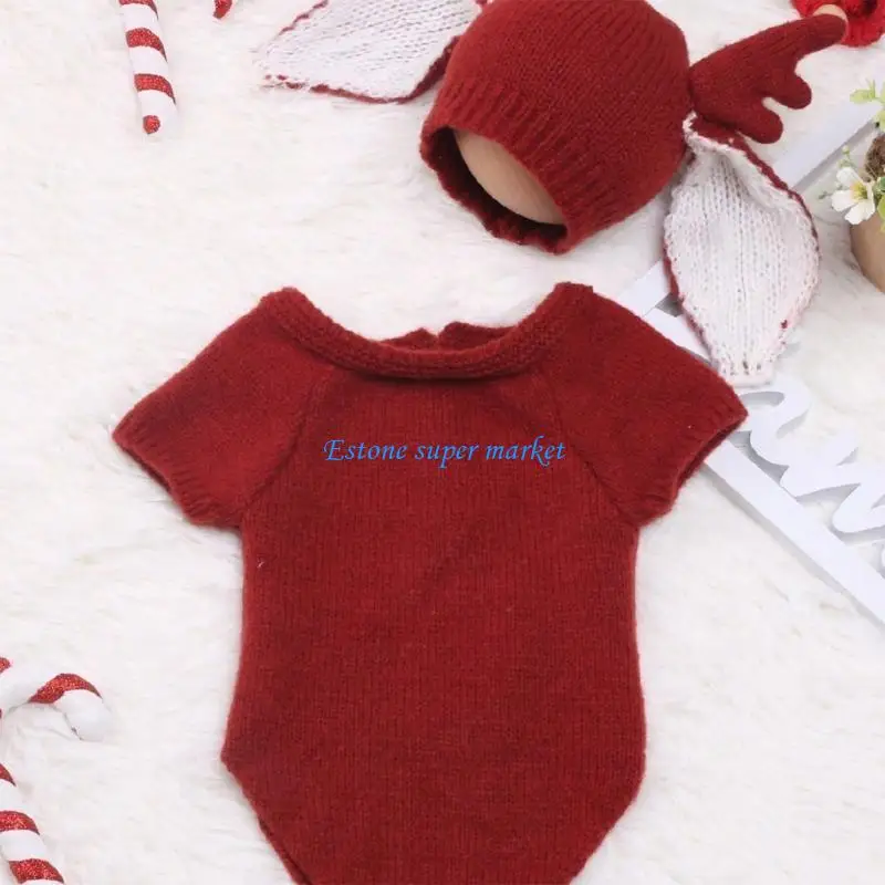 090B Baby Big Ear Antler Hat Romper Outfit Baby Photo Clothes Photography Props
