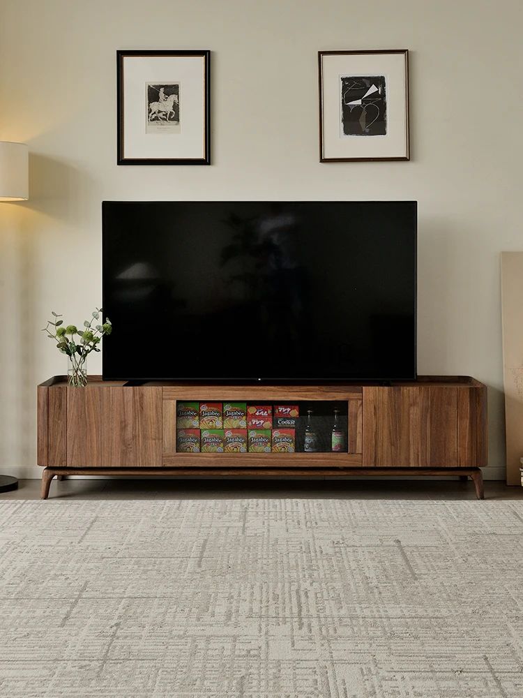 SM minimalist TV cabinet solid wood black walnut modern small and medium-sized floor cabinet