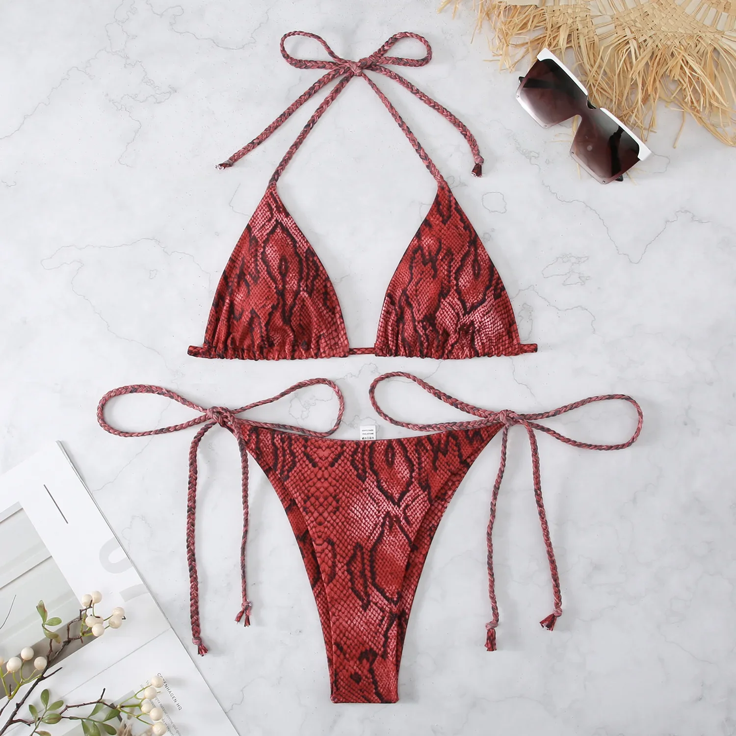 

Sexy Snake Print Halter String Bikinis Sets Two Pieces Tie Swimsuit Bathing Suit Swimwear Beach Outfits Biquini Bakini Tankini