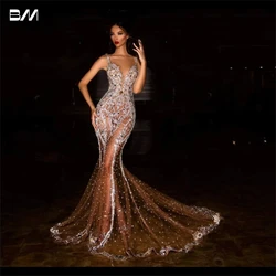 Crystal Illusion Glitter Prom Dress Hand Beaded Elegant Lifetime Event Party Gown Evening Dress Mermaid Custom Made Wedding Gown