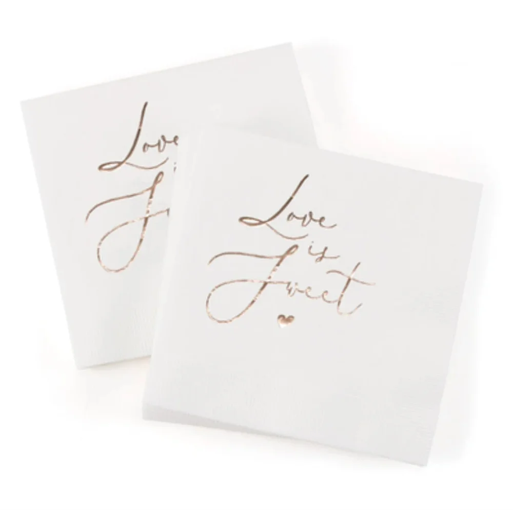 

50PCS Love is Sweet Wedding Napkins Engagement Party Rose Gold Foil Bridal Shower Napkins Cocktail Napkins Beverage Napkins