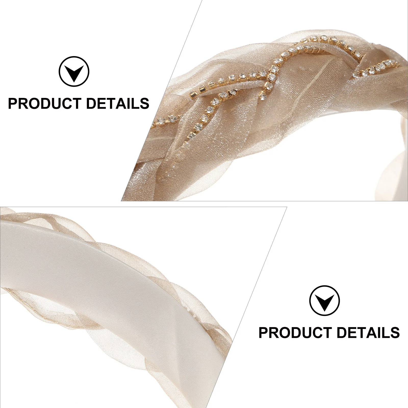 

Classic Organza Headband Girl Hair Accessories Padded Jeweled Liner Coffee Rhinestone Miss