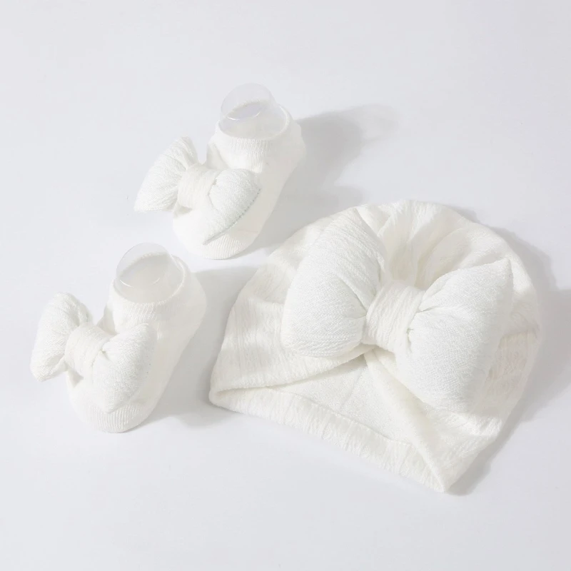 Summer Thin Indian Caps for Baby Girls Bowknot Socks Set Newborn Socks & Hat Set Lightweight for Fashionable Wear H37A