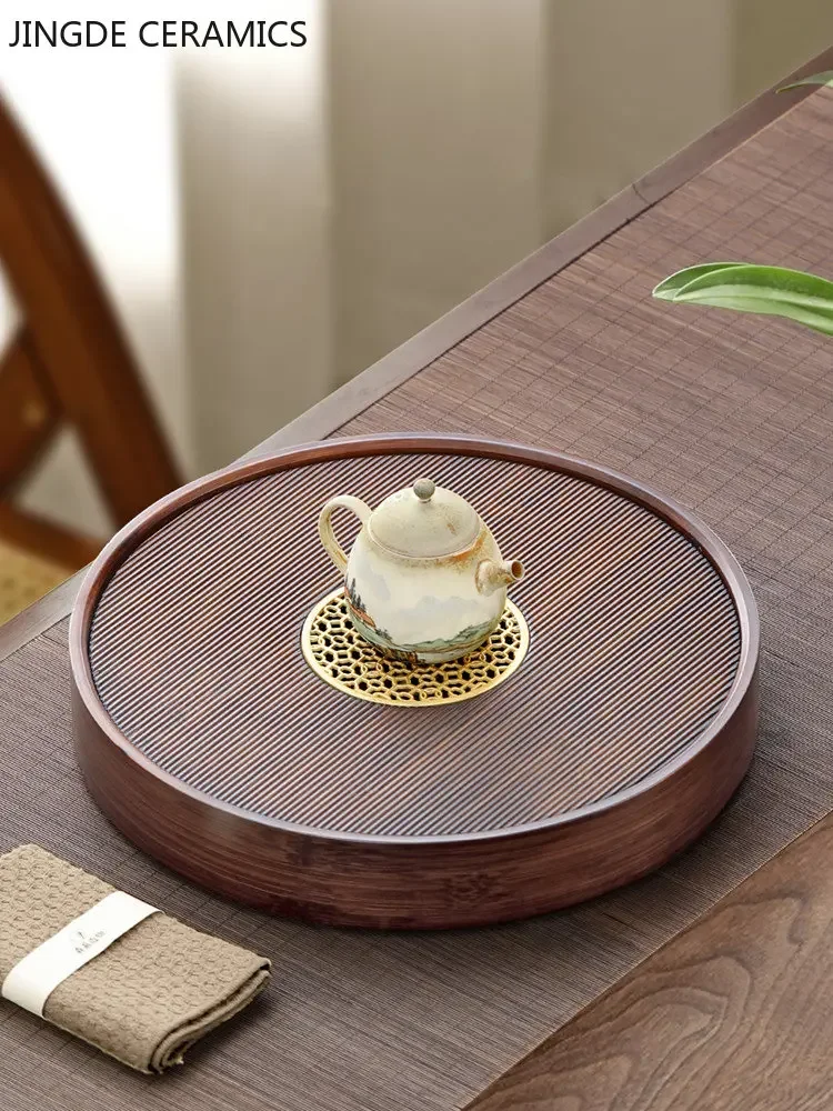 

Natural Bamboo Tray Round Large Capacity Water Storage Tea Tray Living Room Tea Trays Decorative Chinese Tea Ceremony Tools