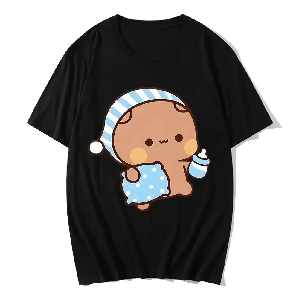 Couple t-shirt Kawaii mignon BuBu Panda va dormir avec DuDu ours graphique t-shirt femmes vêtements manches hauts t-shirt vêtements pour femmes