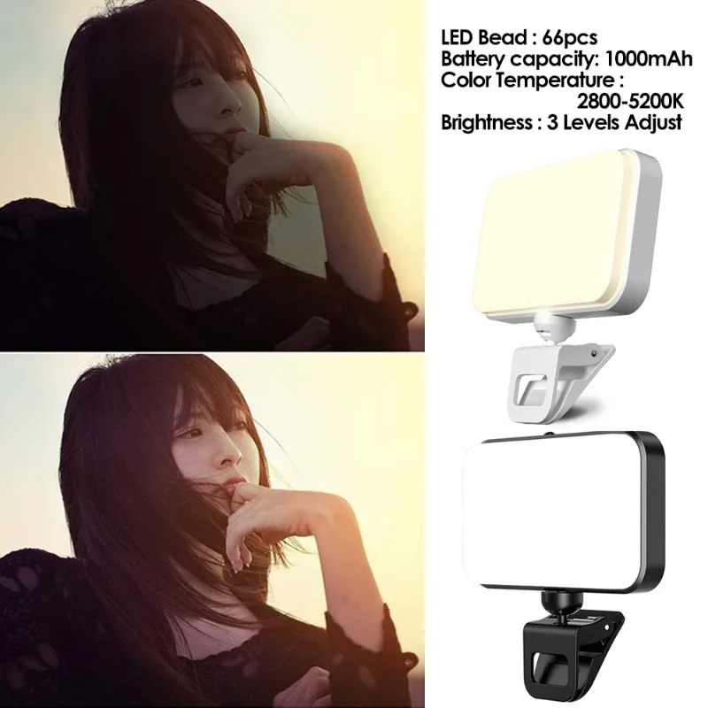 Portable LED Selfie Light Adjustable 3 Light Modes 360Degree Rotation Phone Selfie Lights Clip for Cell Phone IPad Laptop Camera