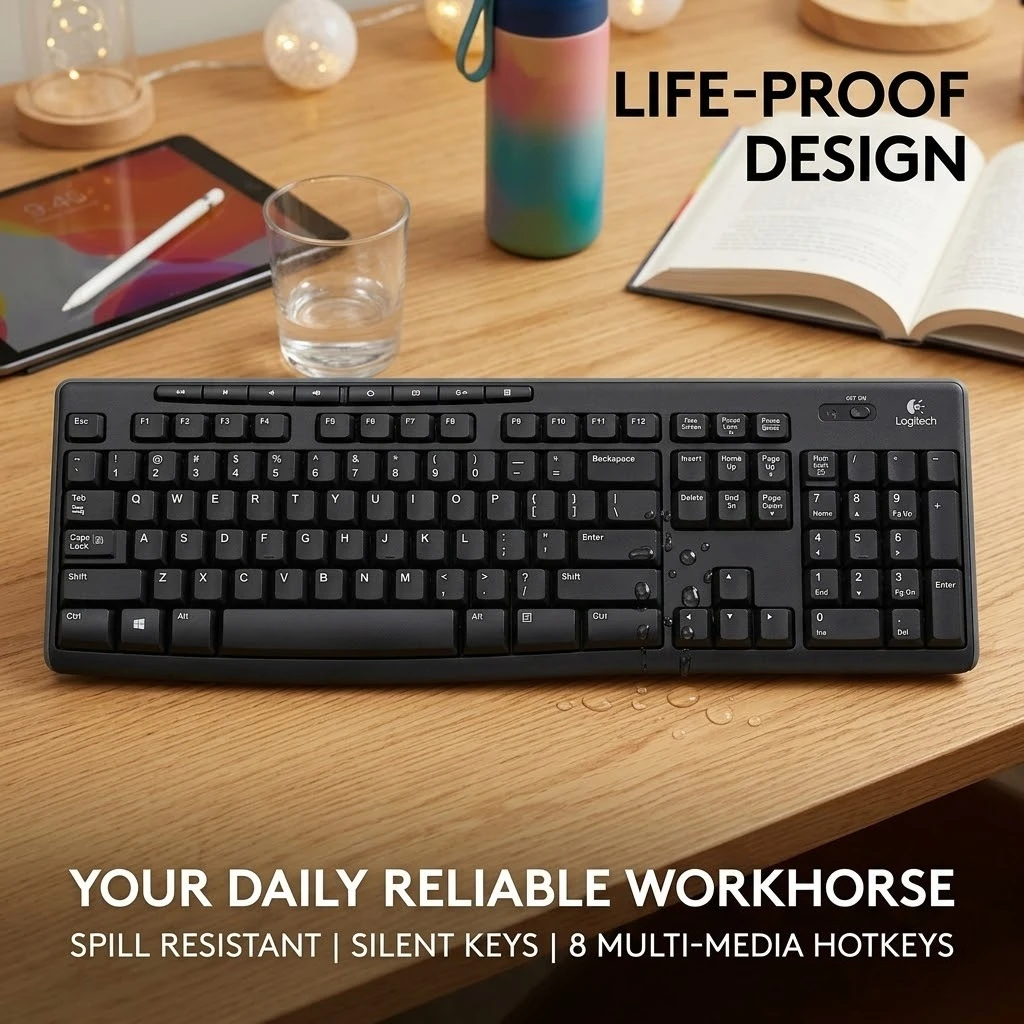 Logitech K270 Silent Wireless Keyboard Full Size For Pro Office PC Laptop Spill Resistant Media Keys Quiet Type Computer Gear