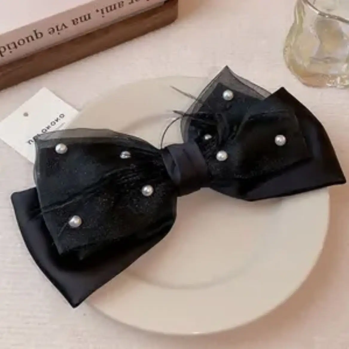 

New Fashion Satin Pearl Four Seasons Solid Color Western Style Bow Hairpin Princess Headpiece